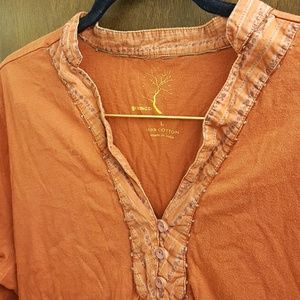 Gramicci L dark rusty brown peasant top /FREE